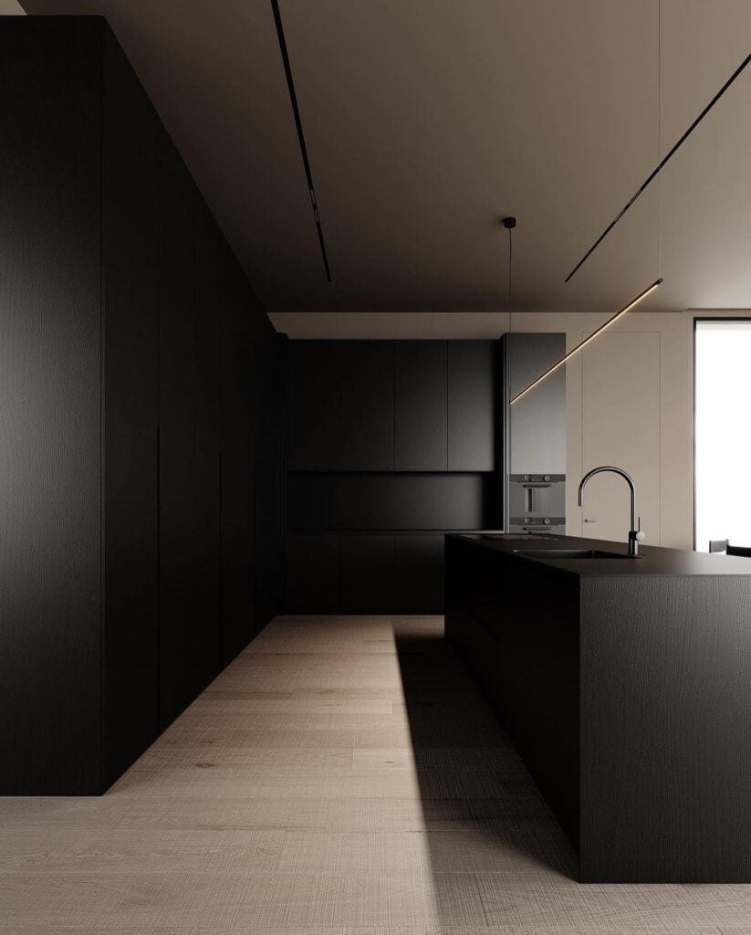 dark interior design kitchen minimalism