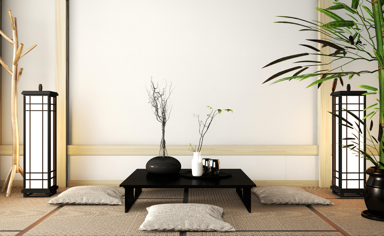 Yoga Studio Interior Design in Beige Tones, Japanese Zen Style