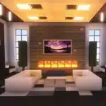 modern living room with fireplace in minecraft