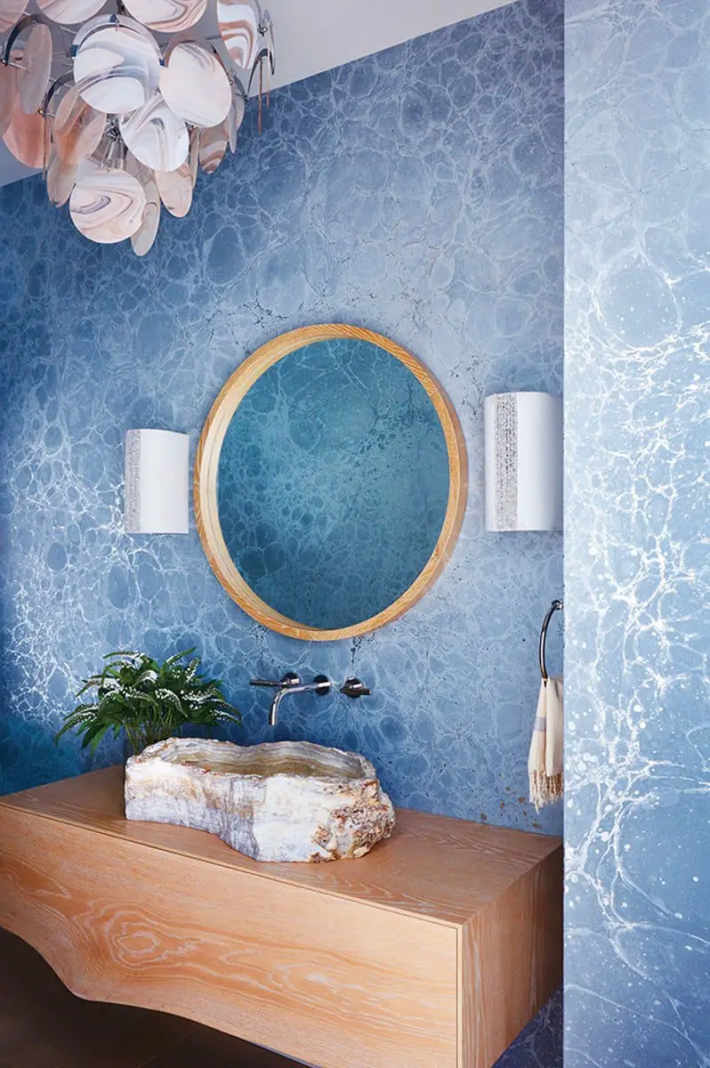 blue bathroom in eclectic style