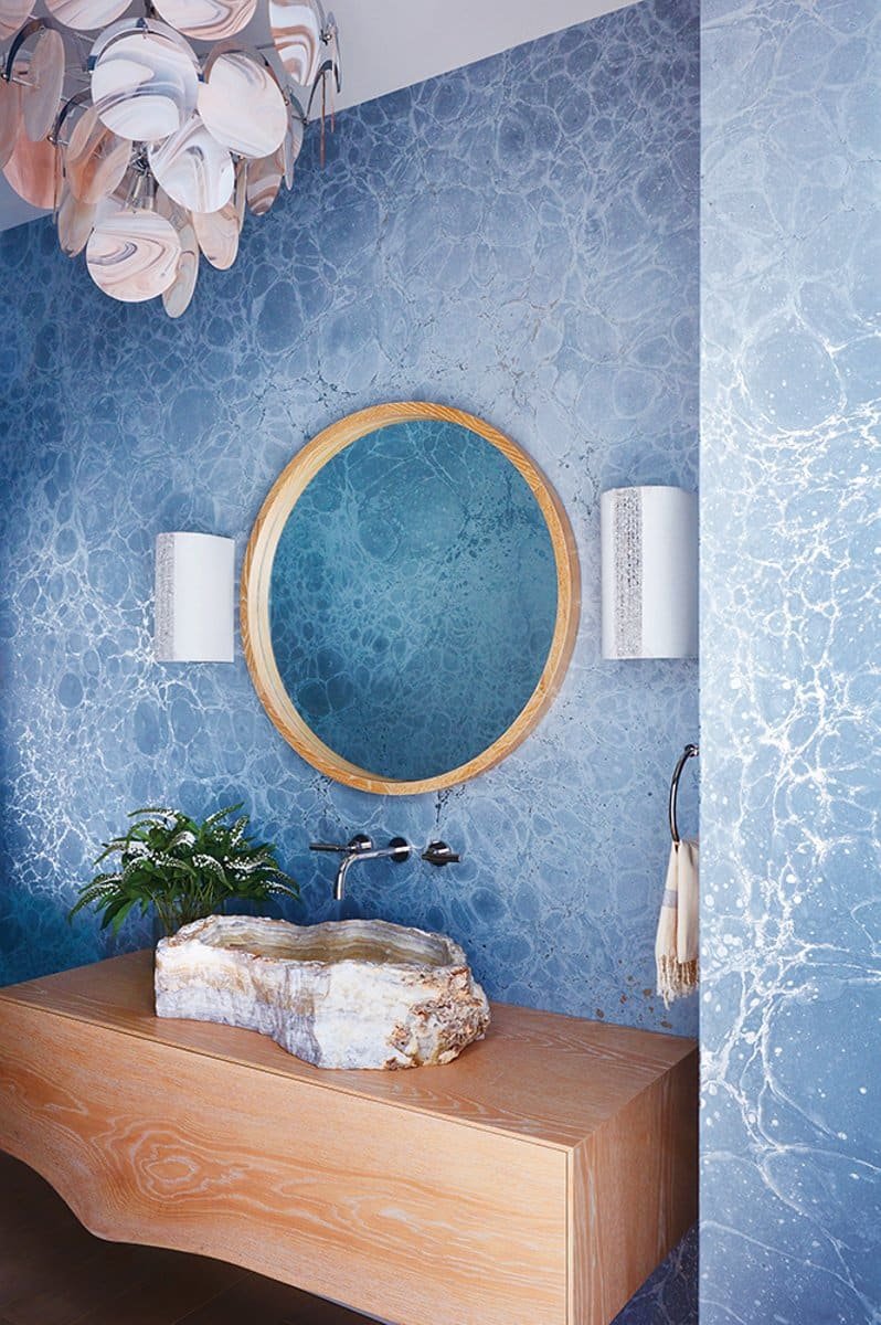 blue bathroom in eclectic style