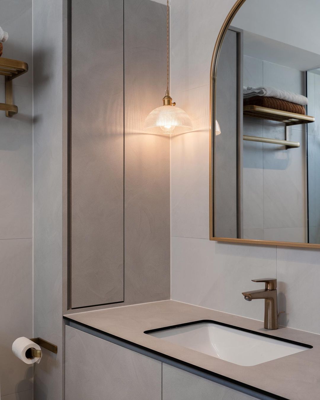 laminate grey cabinet in a bathroom