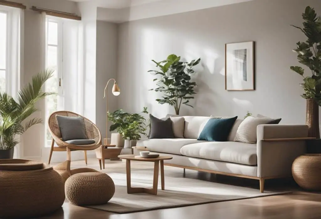 a minimalist living room in wabi sabi style