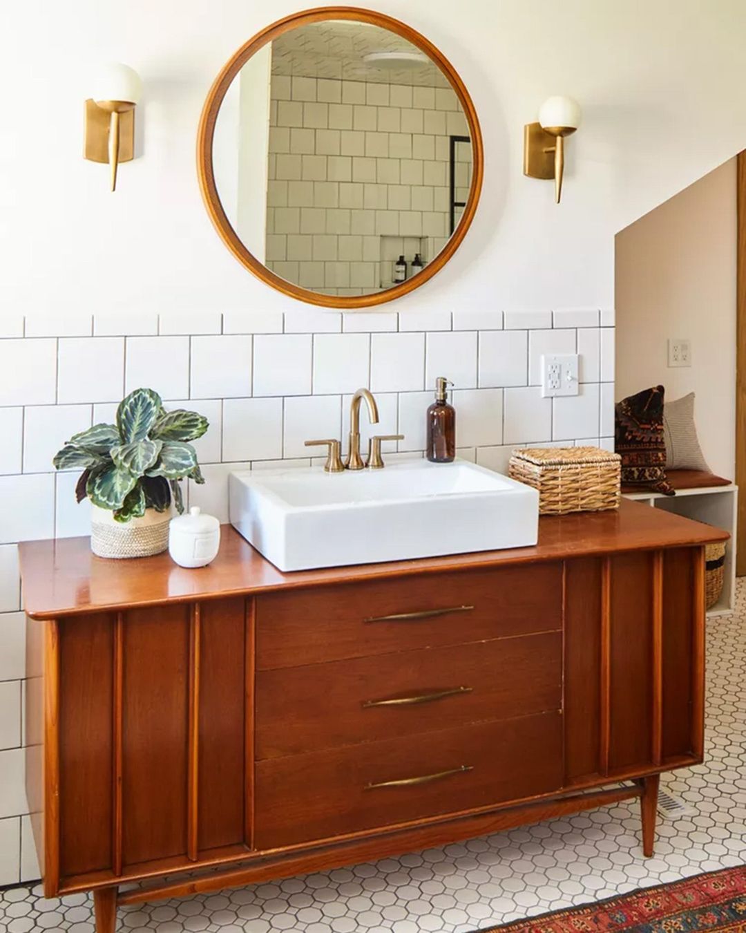 mid-century modern bathroom wooden vanity