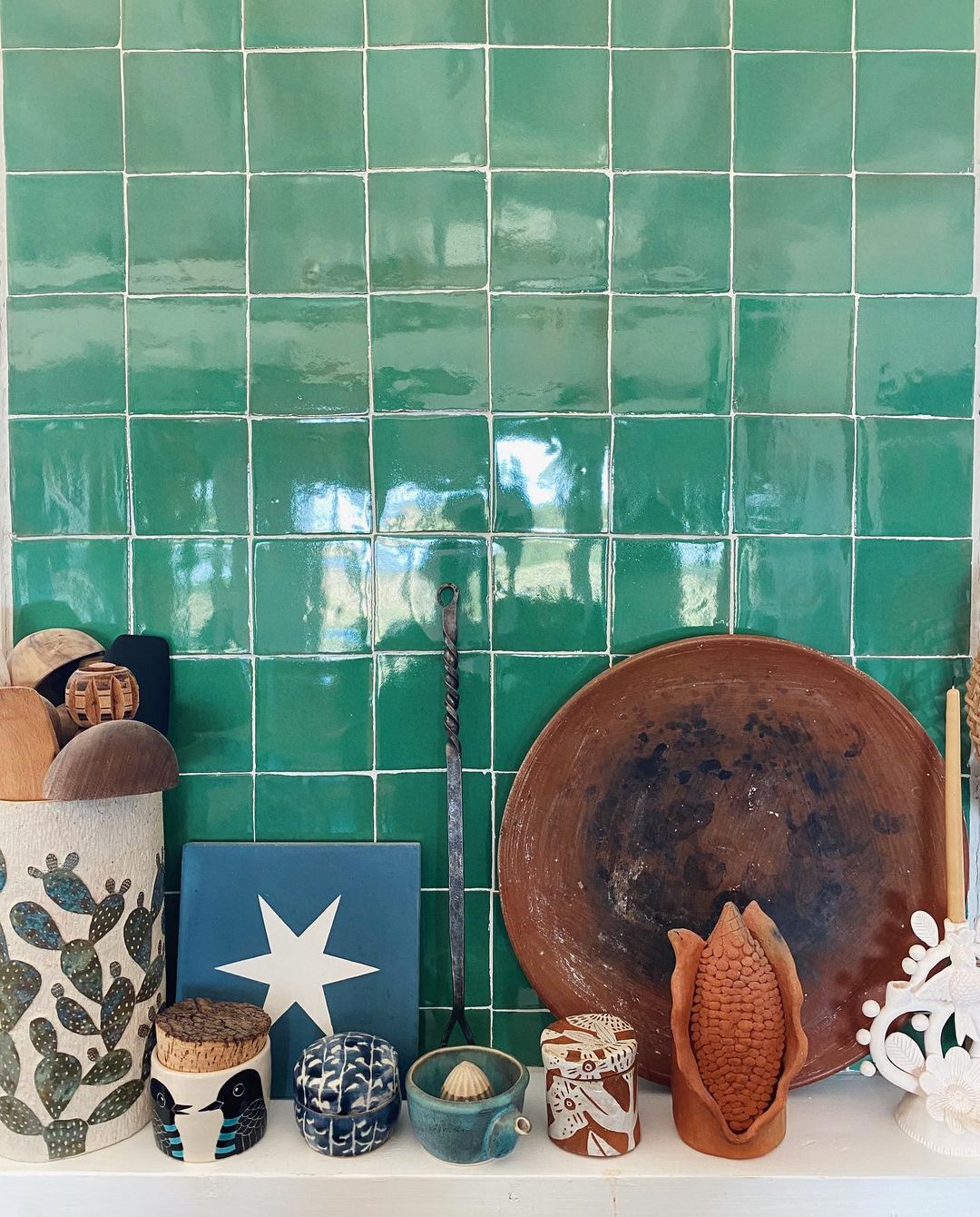 modern mexican kitchen green talavera tiles