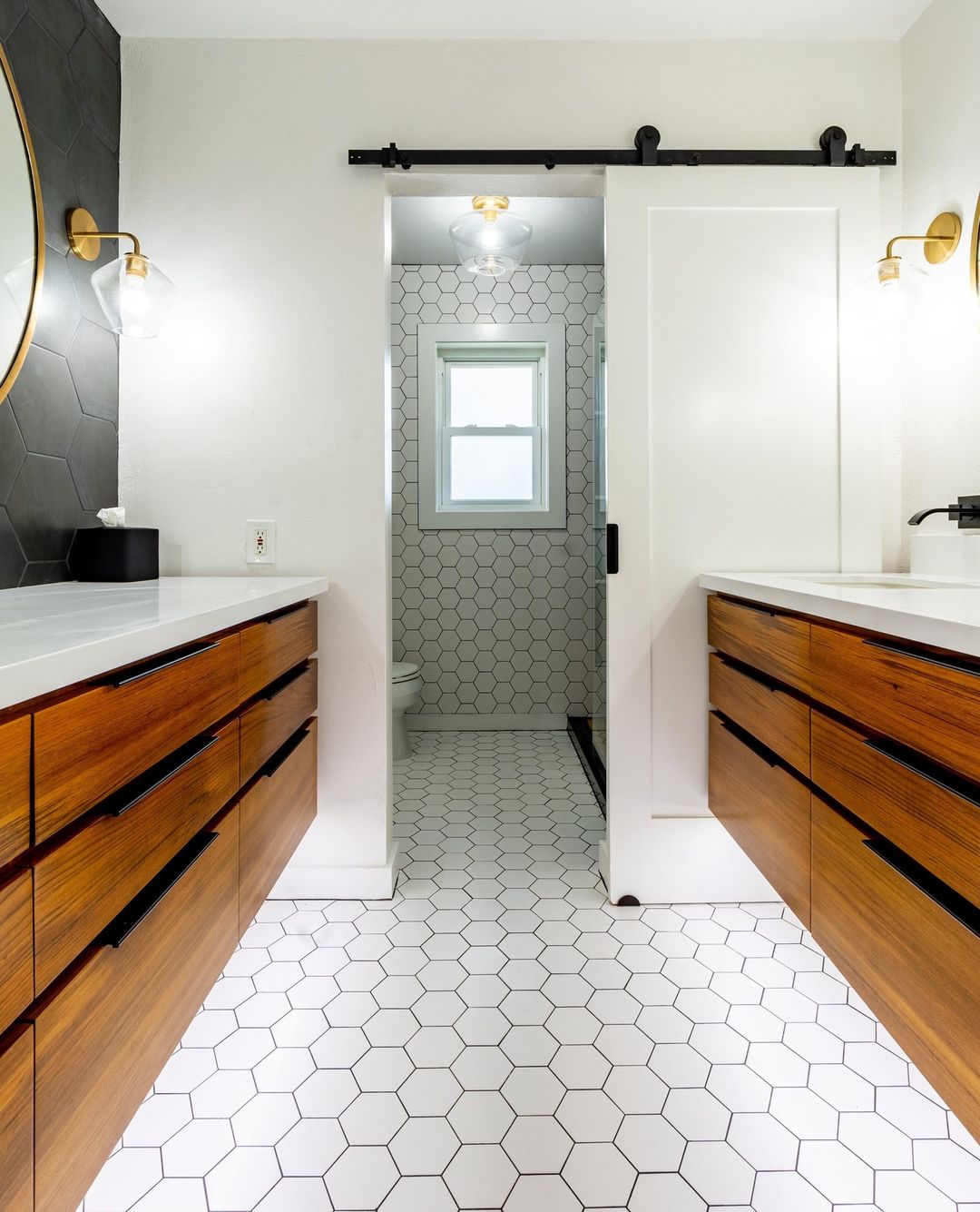 mid-century modern bathroom tiles everywhere
