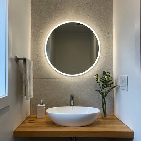 mid-century modern bathroom floating vanity