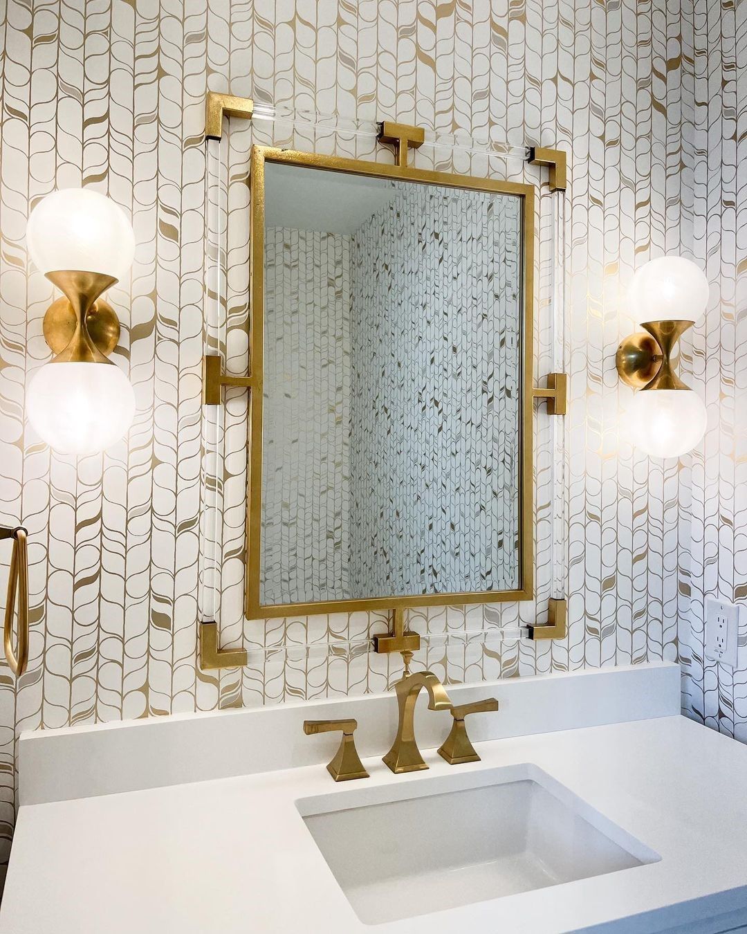 mid-century modern bathroom gold accents